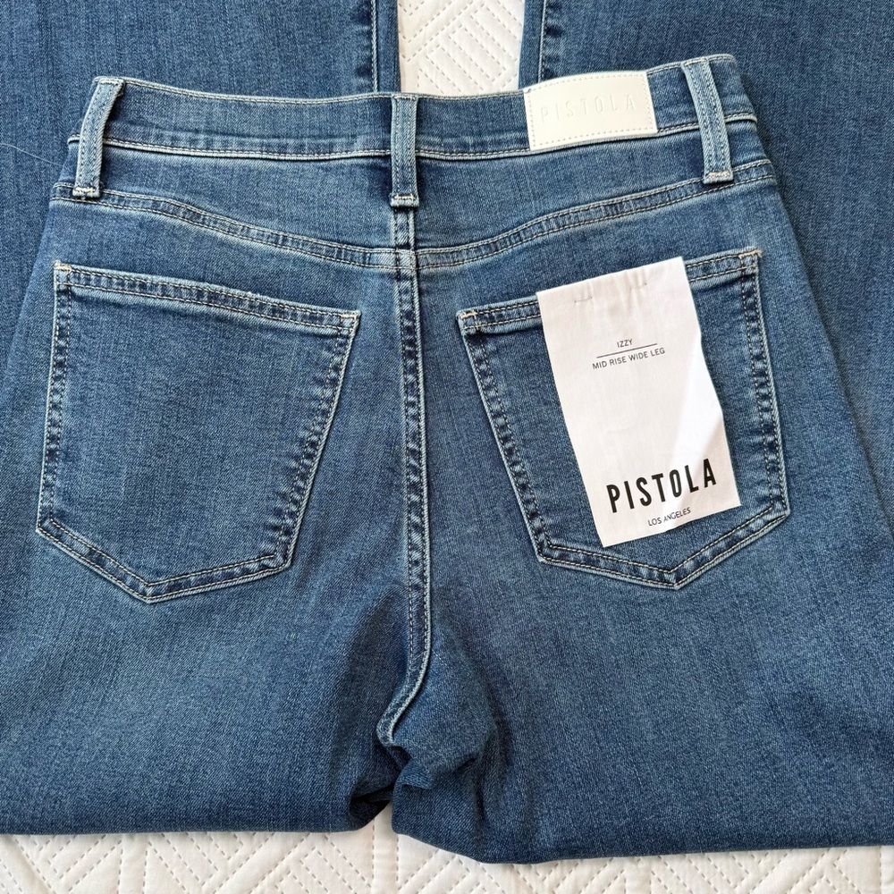 Pistola Izzy Mid Rise Wide Leg Jeans Raw Hem Size 27 Study Wash - Picture 12 of 13